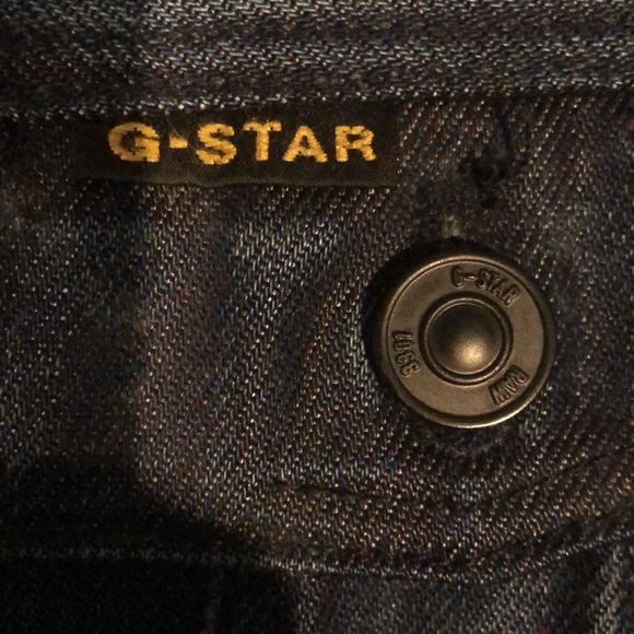 G-Star Raw Inked Denim Dark Blue Jean Jacket w/Authentic Leather Biker Sleeves - Picture 7 of 16